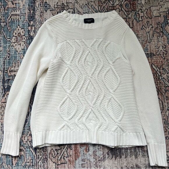 Lands End Drifter Cable Knit Wool Sweater Winter White Ivory Size Extra Large - Picture 1 of 9